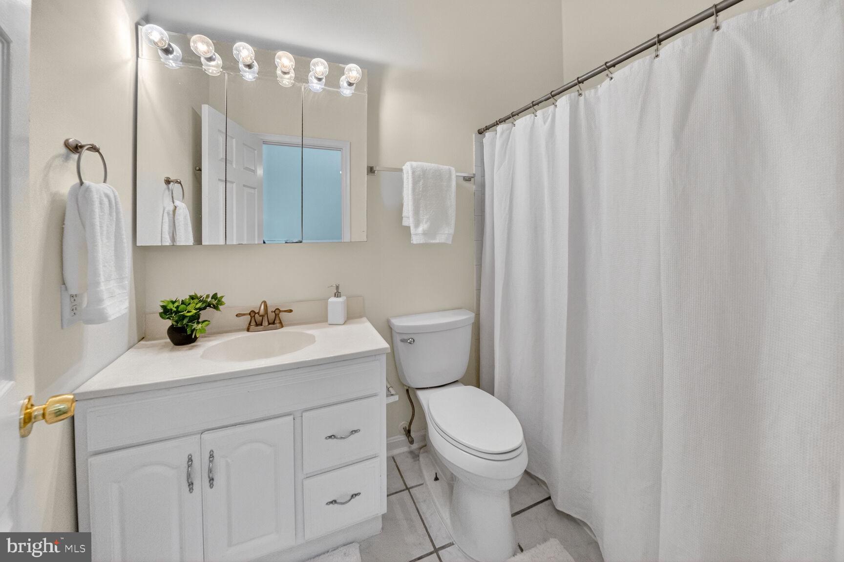 4303 Thistlewood Terrace Burtonsville, MD 20866 - Photo 20 of 26 a bathroom with a sink a toilet and shower curtain