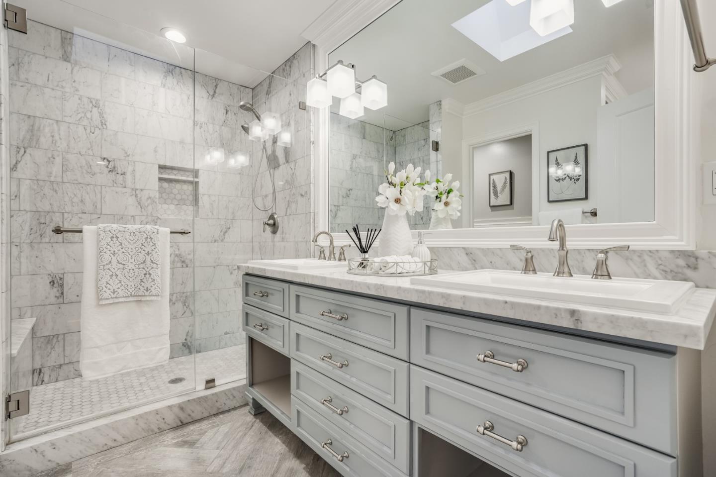 1481 Brookmill Road Los Altos, CA 94024 - Photo 26 of 55 a bathroom with double sink and a mirror