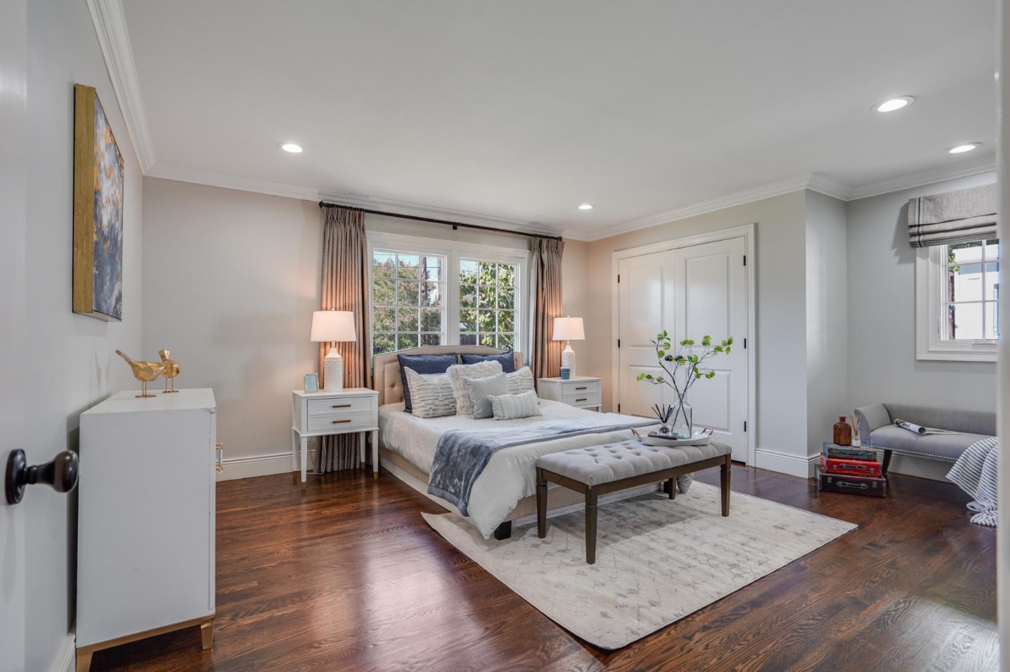 1481 Brookmill Road Los Altos, CA 94024 - Photo 30 of 55 a bedroom with a bed and wooden floor