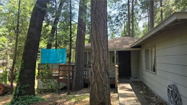 a view of a pathway of a house with a tree