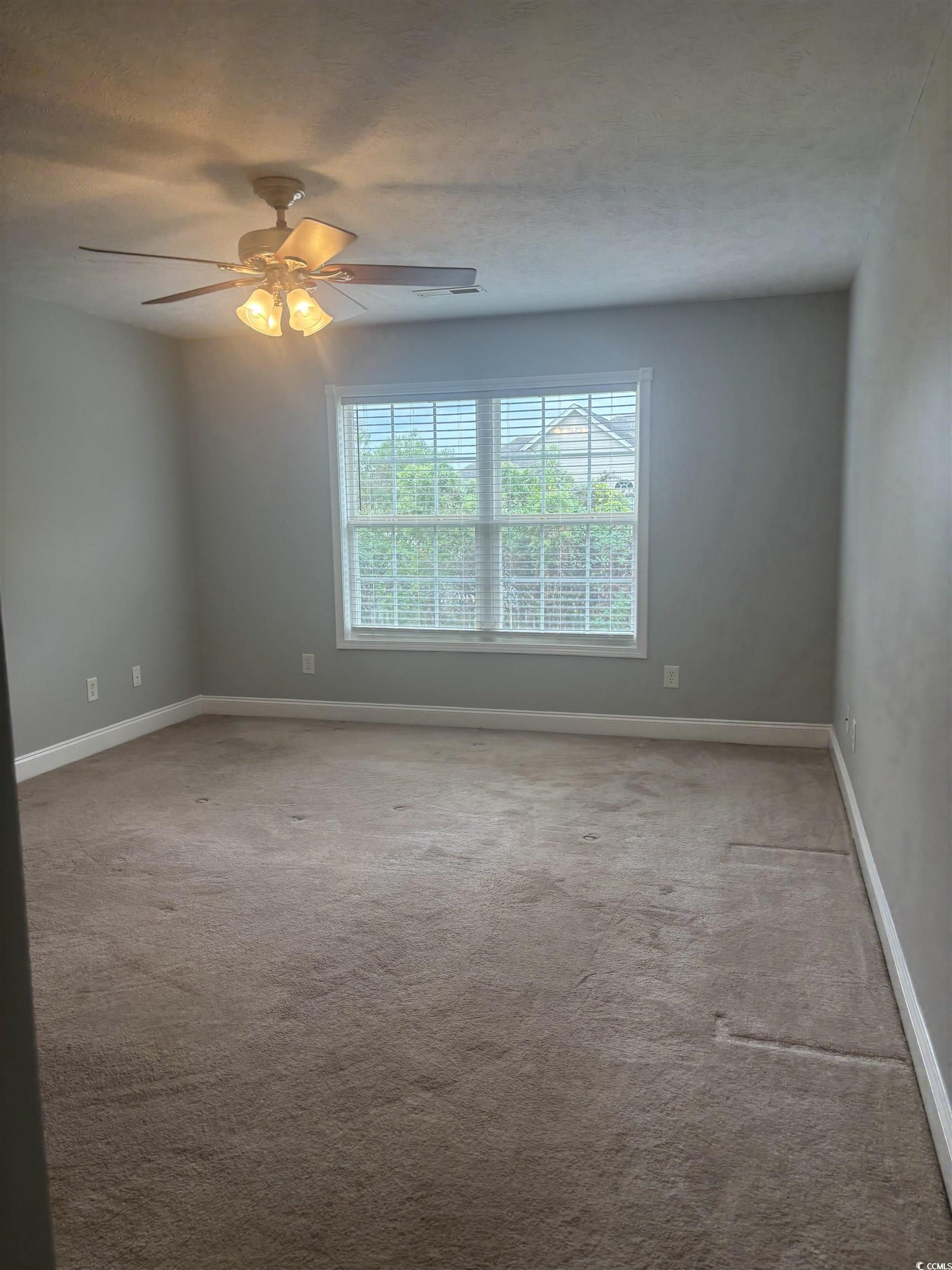 733 Rambler Court Myrtle Beach, SC 29588 - Photo 7 of 10 Main bedroom light carpet, ceiling fan, and a textured ceiling