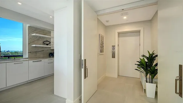 a view of a chandelier in a room