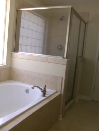 a bathroom with a bathtub