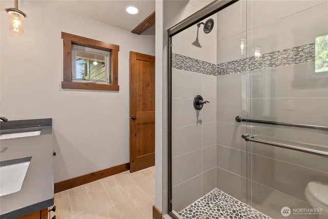 a bathroom with a shower
