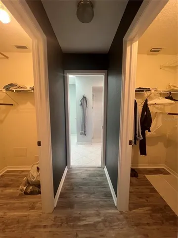 a view of a room with racks on the wall