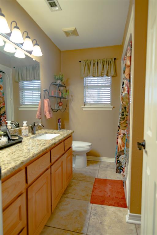 733 Ridgeview Drive Sherman, TX 75090 - Photo 17 of 40 a spacious bathroom with a granite countertop sink and a mirror