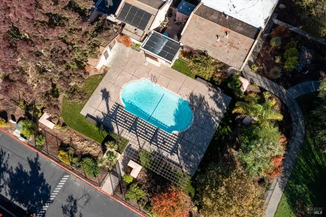 an aerial view of a city with lake view