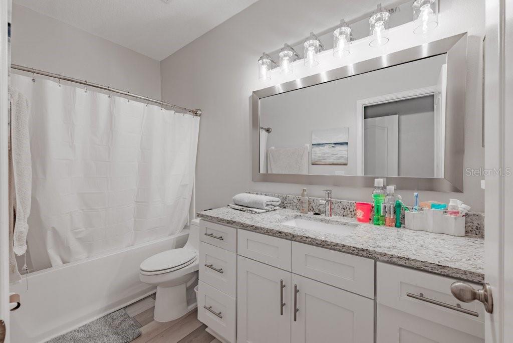 15856 Fishhawk View Drive Lithia, FL 33547 - Photo 19 of 31 a bathroom with a granite countertop sink a toilet and a mirror