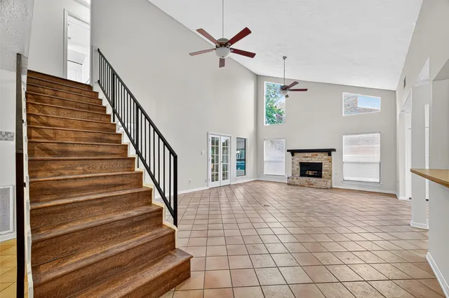 a view of an entryway with a fireplace