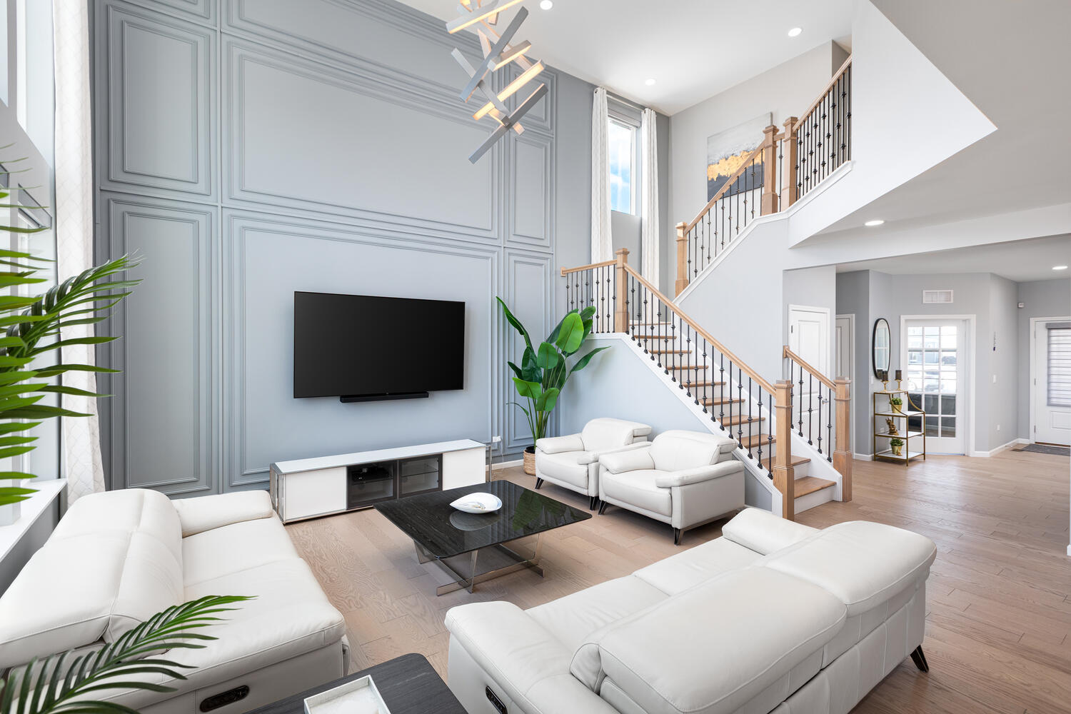 1127 Hibbard Road Naperville, IL 60563 - Photo 6 of 84 a living room with furniture a fireplace and a flat screen tv