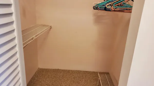 a view of walk in closet with empty racks