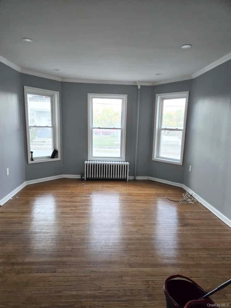 515 Summit Avenue Schenectady, NY 12307 - Photo 9 of 15 Empty room featuring crown molding, radiator, dark wood finished floors, and recessed lighting