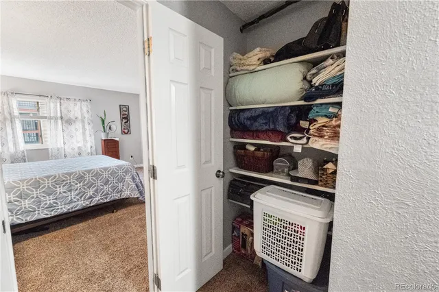a bedroom with a bed and a walk in closet