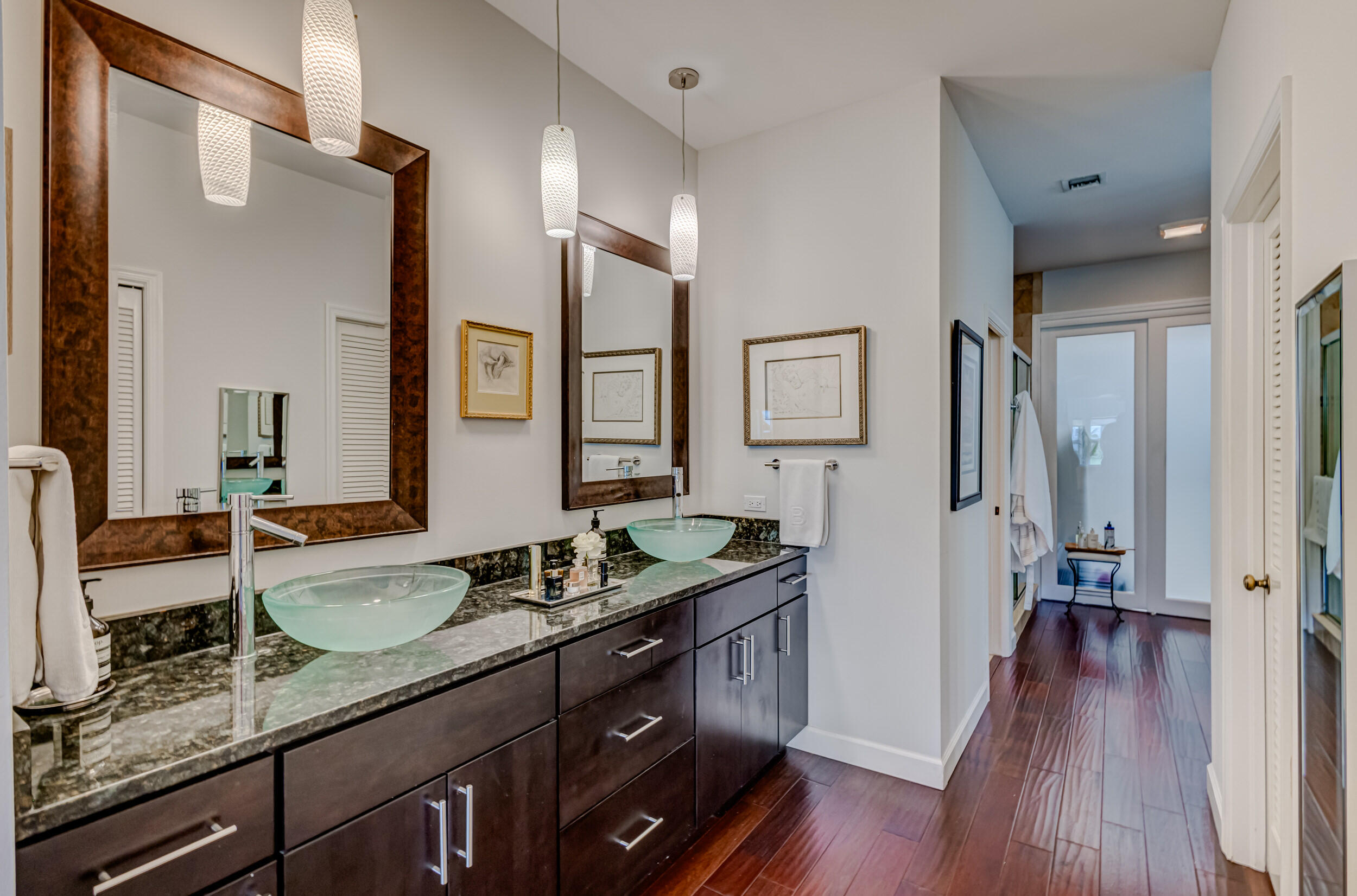 3546 Lantern Bay Drive Jupiter, FL 33477 - Photo 15 of 25 a spacious bathroom with a granite countertop double vanity sink a mirror and a shower