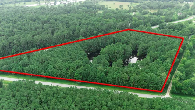 a green field with lots of trees in the background