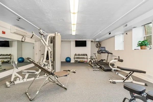 a view of a room with gym equipment