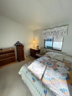 a bedroom with double bed and a dresser