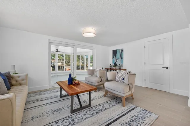 a living room with furniture and a rug