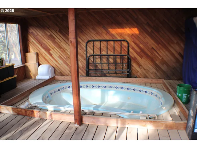 a terrace with wooden fence