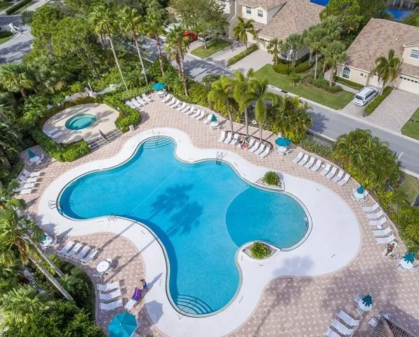 a view of swimming pool with a garden