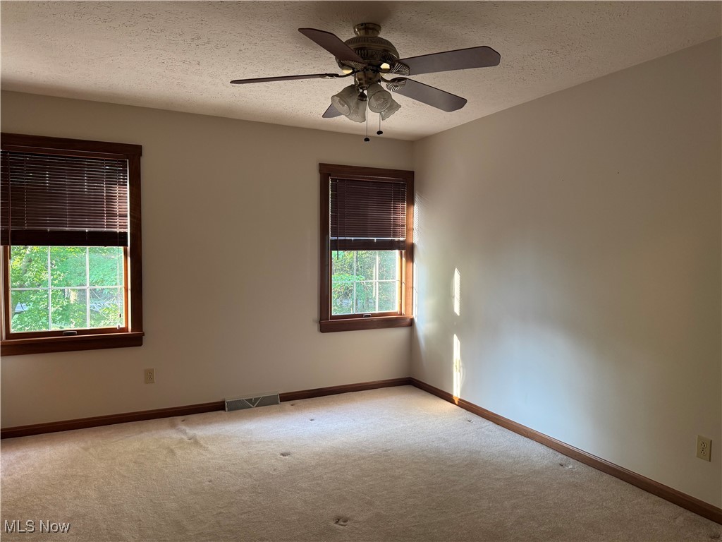 7345 Roller Road Salem, OH 44460 - Photo 25 of 50 Empty room featuring carpet floors, a textured ceiling, and ceiling fan