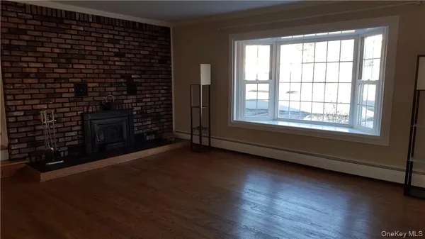 a living room with a fireplace