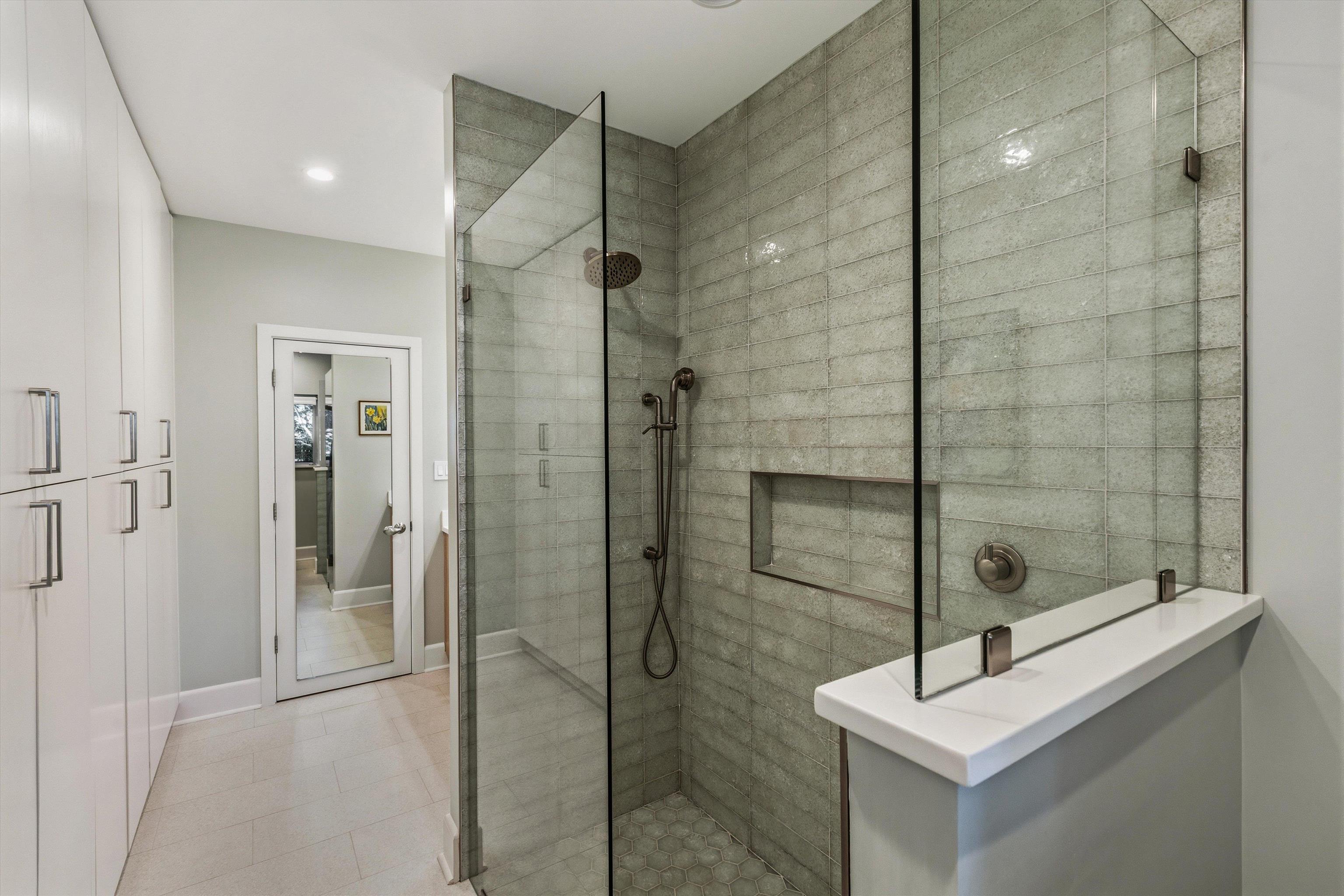 140 South Grove Park Road Memphis, TN 38117 - Photo 26 of 40 Bathroom featuring walk in shower, light tile patterned flooring, and recessed lighting