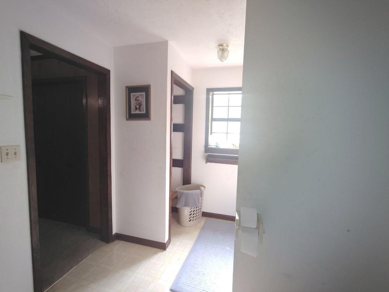 1475 Authur Byrd Road Pocahontas, TN 38061 - Photo 18 of 37 Interior hallway featuring a window with grid panes, dark wood trim, and light-toned flooring
