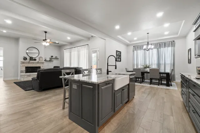 a kitchen with lots of counter top space