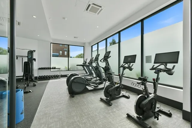 a view of a room with gym equipment