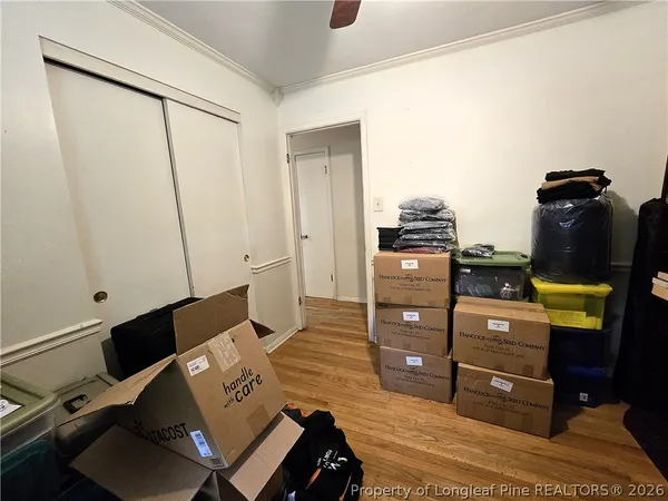 a view of workspace with wooden floor