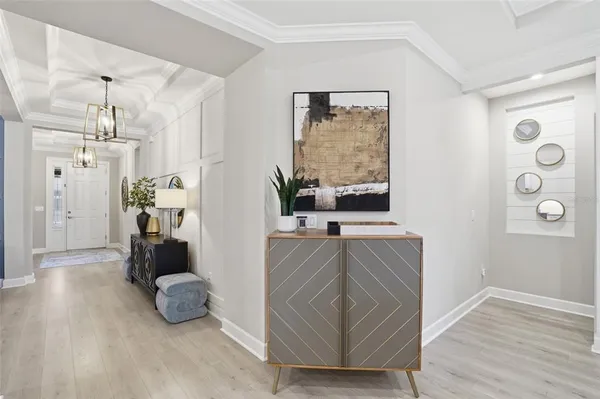 a kitchen with stove and cabinets