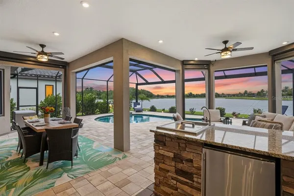 a view of a lake from a yard