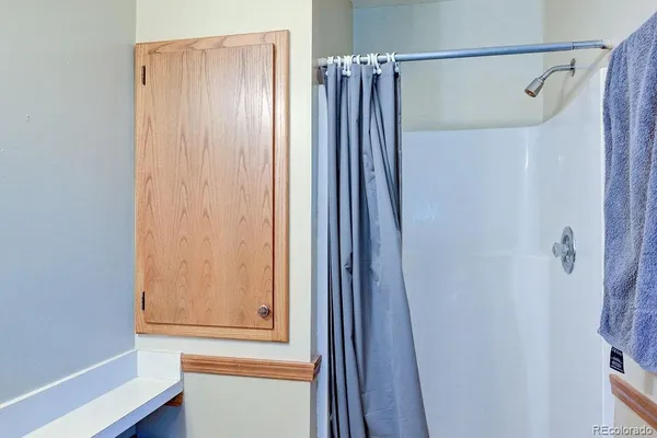 a bathroom with a shower and a tub