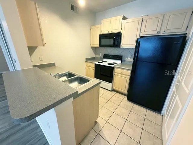 a kitchen with a sink a stove and a refrigerator