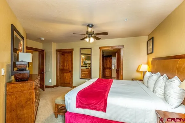 a bed room with a bed and a walk in closet