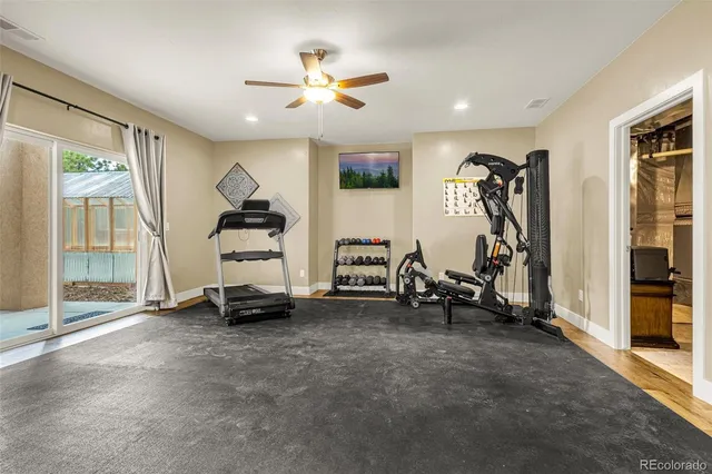 a view of a room with gym equipment