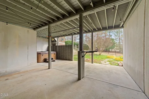 a view of a room with wooden walls
