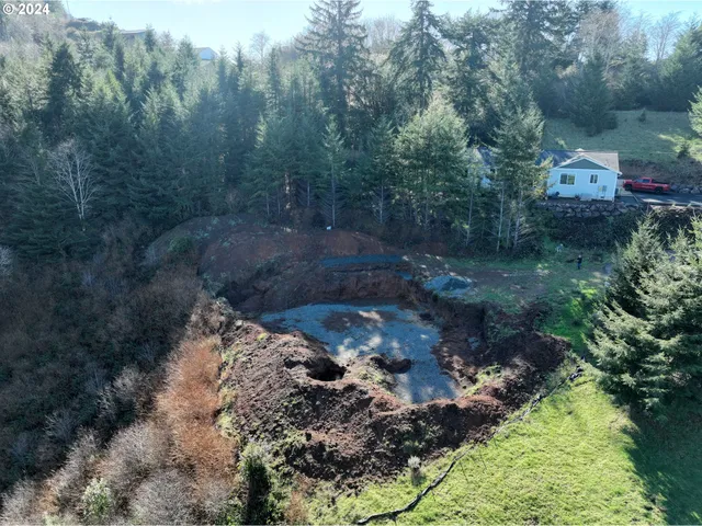 a view of a city with lush green forest