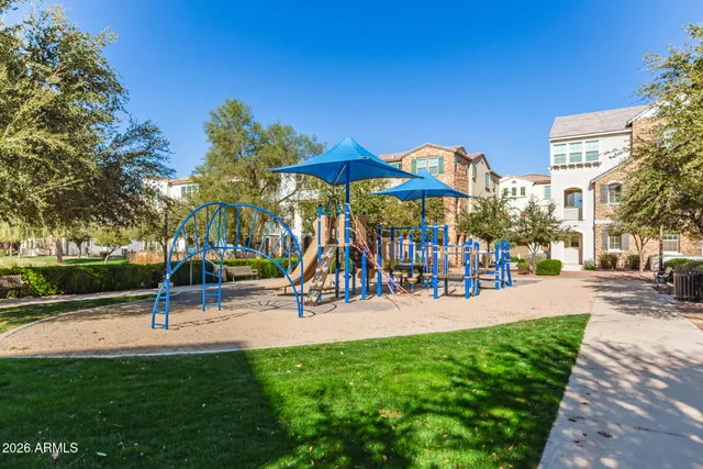 a view of a park with swings