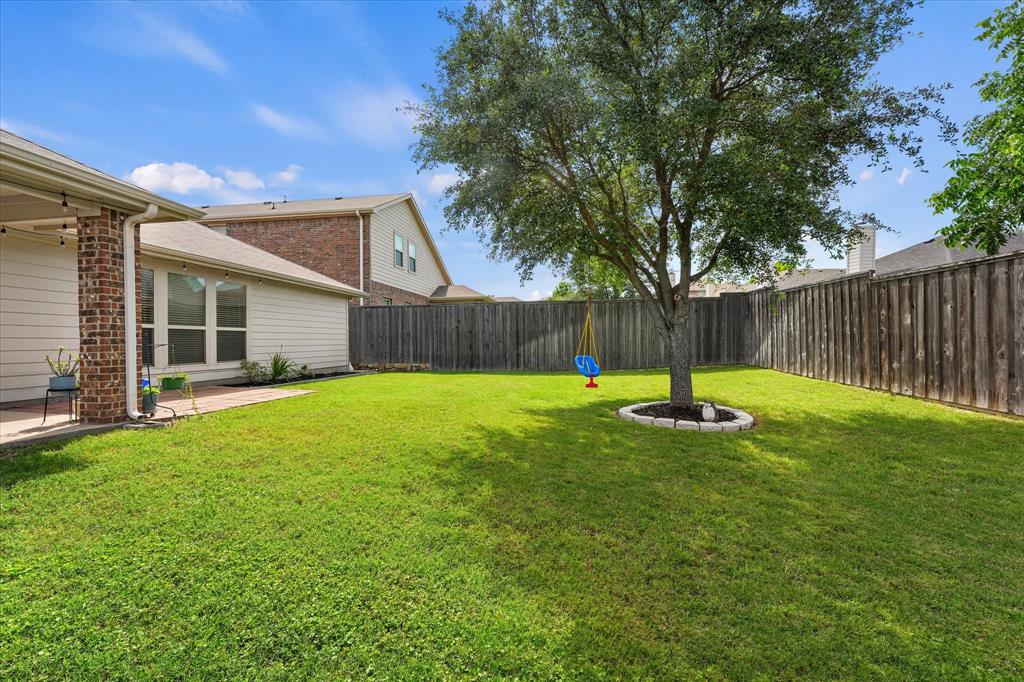 409 Harding Lane Lavon, TX 75166 - Photo 29 of 34 Spacious backyard with a large tree and manicured lawn