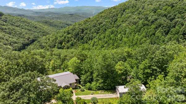 a view of a mountain range with lush green forest