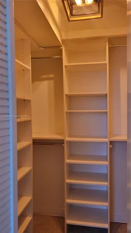 a view of walk in closet with empty racks