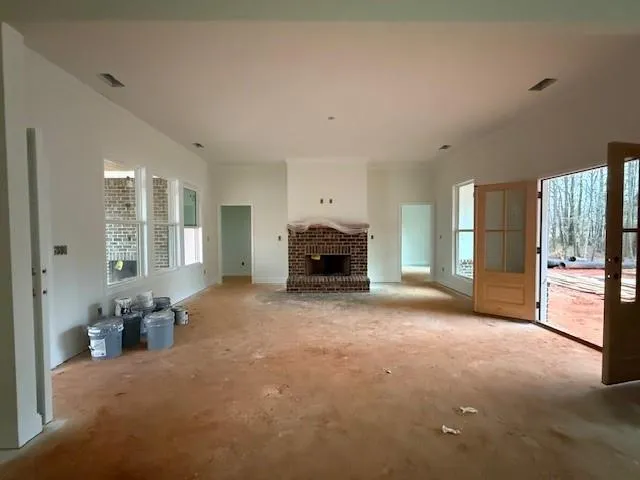 a view of a livingroom with a fireplace