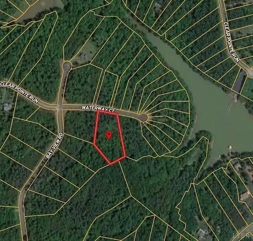 a view of a park with large trees