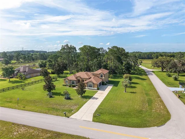 a view of a house with backyard and a tree