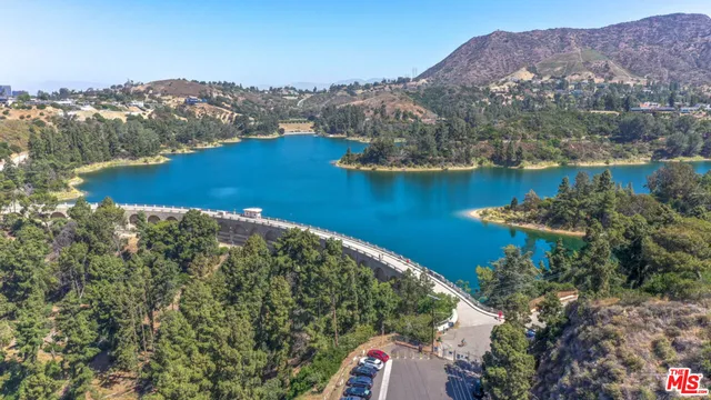 a view of a lake with a mountain in the background