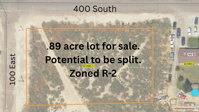 Property Listing. Displaying a parcel of land for sale, outlining its acreage, zoning, and subdivision potential