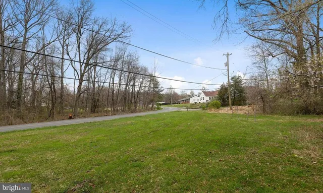 a view of a field of grass and trees