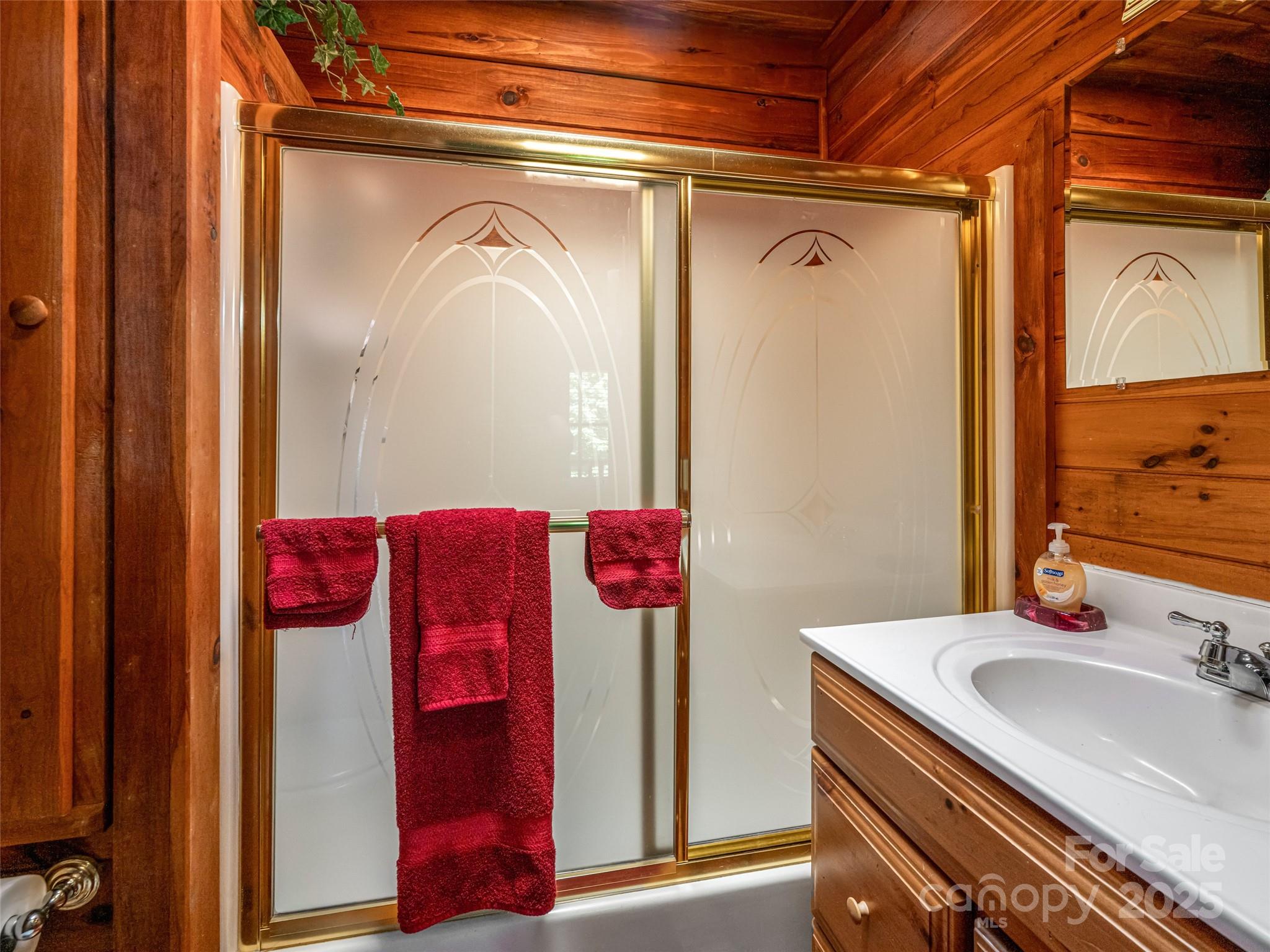 129 Melrose Lake Road Saluda, NC 28773 - Photo 18 of 48 a bathroom with a sink vanity and a mirror